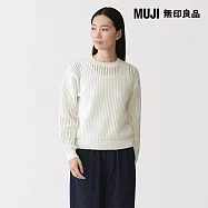 【MUJI 無印良品】女可水洗網織圓領針織衫 S 柔白