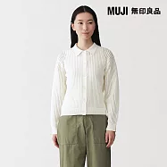 【MUJI 無印良品】女可水洗網織POLO開襟衫 S 柔白