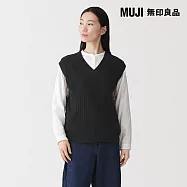 【MUJI 無印良品】女可水洗麻花織紋背心 XL 黑色