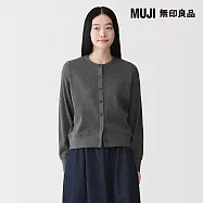 【MUJI 無印良品】女鬆餅紋圓領長袖開襟衫 S 墨灰