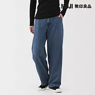 【MUJI 無印良品】女吉貝木棉混丹寧寬版錐形褲 S 淺藍