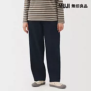 【MUJI 無印良品】女吉貝木棉混丹寧寬版錐形褲 M 暗藍