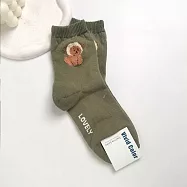 Kankoku韓國 立體毛絨絨動物戴帽刺繡襪 墨綠色