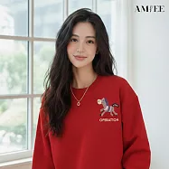 【AMIEE】馬年喜氣圓領棉質親子裝(KDTQ-9859B) S 酒紅