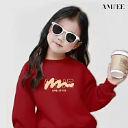 【AMIEE】韓系簡約銀狐絨圓領親子裝(KDTQ-3254C) 110 酒紅