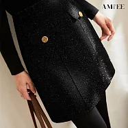 【AMIEE】璀璨星空小香風毛呢A字半身裙(KDSQ-997) M 黑色