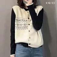 【AMIEE】文藝設計感開襟針織馬甲背心(KDCQ-6901) F 米色