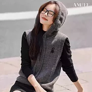 【AMIEE】質感顯瘦連帽針織毛衣背心(KDTQ-6965) F 灰色