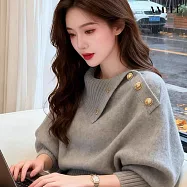 【AMIEE】老錢風輕熟側翻領針織毛衣上衣(KDTQ-8640) F 灰色