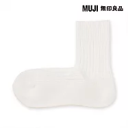 【MUJI 無印良品】男羅紋厚織直角短襪25-27cm 柔白