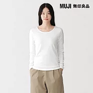 【MUJI 無印良品】女彈性針織圓領長袖T恤 S 白色