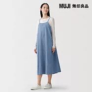 【MUJI 無印良品】女吉貝木棉混輕磅丹寧細肩帶洋裝 S 淺藍
