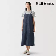 【MUJI 無印良品】女吉貝木棉混輕磅丹寧細肩帶洋裝 L 暗藍