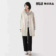【MUJI 無印良品】女撥水加工連帽可收長版大衣 S 象牙白