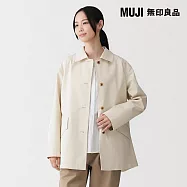 【MUJI 無印良品】女撥水加工棉混斜紋織折領短大衣 L 象牙白