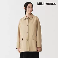 【MUJI 無印良品】女撥水加工棉混斜紋織折領短大衣 XL 米色