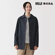【MUJI 無印良品】女撥水加工棉混斜紋織折領短大衣 M 暗藍
