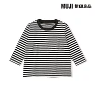 【MUJI 無印良品】幼兒容易穿脫棉天竺圓領長袖T恤 80 黑橫紋