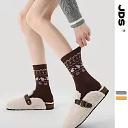 【JDS設計襪】珊瑚絨加厚保暖費爾島襪 雪野童話-棕色