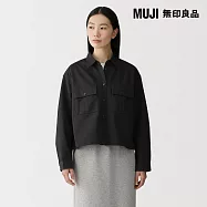 【MUJI 無印良品】女吉貝木棉混輕薄斜紋織長袖襯衫 S 黑色