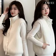 【AMIEE】輕奢仿貂絨立領馬甲背心(KDCQ-8743) FREE 白色