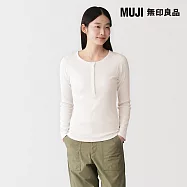 【MUJI 無印良品】女柔滑羅紋亨利領長袖T恤 L 柔白