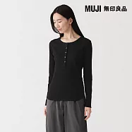 【MUJI 無印良品】女柔滑羅紋亨利領長袖T恤 S 黑色