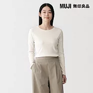 【MUJI 無印良品】女柔滑羅紋圓領長袖T恤 S 柔白
