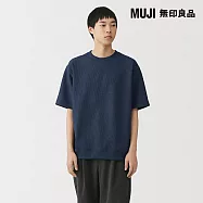 【MUJI 無印良品】男抗UV速乾鬆餅紋圓領短袖T恤 L 暗藍