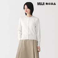 【MUJI 無印良品】女強撚棉圓領開襟衫 S 柔白