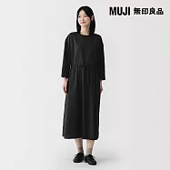 【MUJI 無印良品】女輕柔平織布套衫洋裝 S 黑色