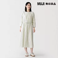 【MUJI 無印良品】女輕柔平織布套衫洋裝 M 柔白直紋