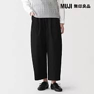 【MUJI 無印良品】女高密度斜紋織寬版錐形褲 L 黑色