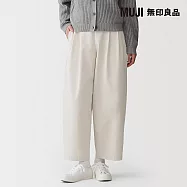 【MUJI 無印良品】女高密度斜紋織寬版錐形褲 XL 象牙白
