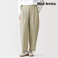 【MUJI 無印良品】女高密度斜紋織寬版錐形褲 M 米色