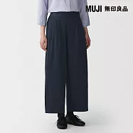 【MUJI 無印良品】女高密度斜紋織寬版錐形褲 S 暗藍