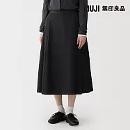 【MUJI 無印良品】女高密度斜紋織打褶裙 XL 黑色