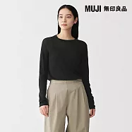 【MUJI 無印良品】女柔滑天竺透明感圓領針織衫 M 黑色