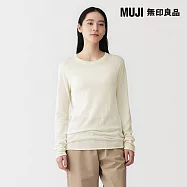 【MUJI 無印良品】女柔滑天竺透明感圓領針織衫 M 象牙白