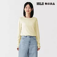【MUJI 無印良品】女柔滑天竺透明感圓領針織衫 L 淺黃