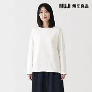 【MUJI 無印良品】女粗織船領長袖T恤 S 柔白