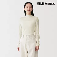 【MUJI 無印良品】女柔滑天竺透明感半高領針織衫 M 象牙白