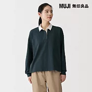 【MUJI 無印良品】女雙股織天竺長袖橄欖球衫 M 深藍