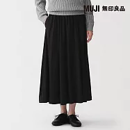 【MUJI 無印良品】女柔滑天竺抓皺裙 XL 黑色