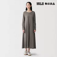【MUJI 無印良品】女柔滑天竺圓領長袖洋裝 S 墨灰