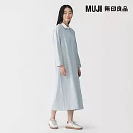 【MUJI 無印良品】女雙股織天竺長袖橄欖球風洋裝 S 淺藍