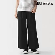 【MUJI 無印良品】女節紗綾織打褶寬版褲 L 黑色