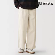 【MUJI 無印良品】女節紗綾織打褶寬版褲 S 象牙白