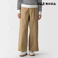 【MUJI 無印良品】女節紗綾織打褶寬版褲 M 深米