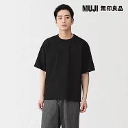 【MUJI 無印良品】男速乾可水洗羅紋針織短袖T恤 L 黑色